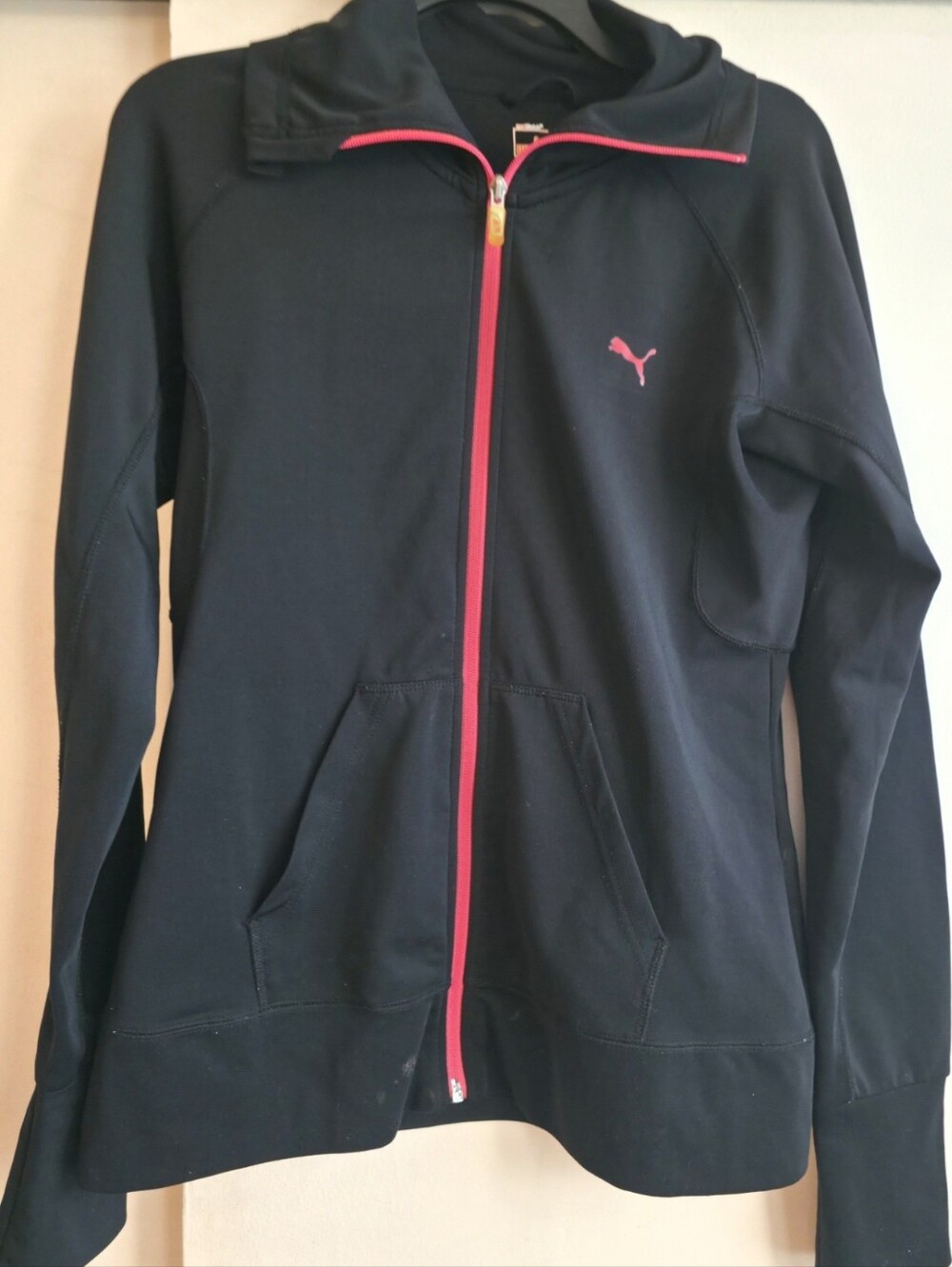 Puma Black Hoodie with Pink Zipper Detailing